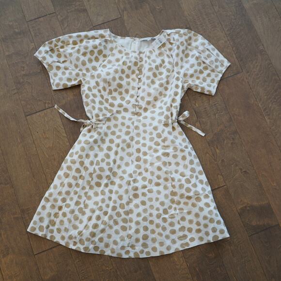 Ann Taylor Loft Dotted Side Tie Mini Pocket Dress Beige Glow‎ Size 8 NWT - Picture 3 of 6